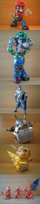 Personajes míticos hechos con latas Personajes míticos hechos con latas